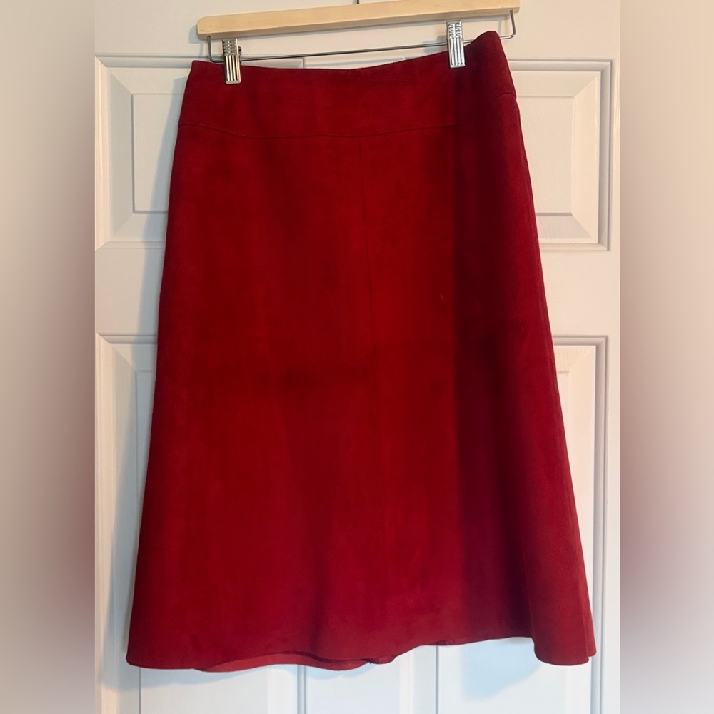 Lafayette 148 New York Rich Carnelian Red A-Line Suede Leather Skirt